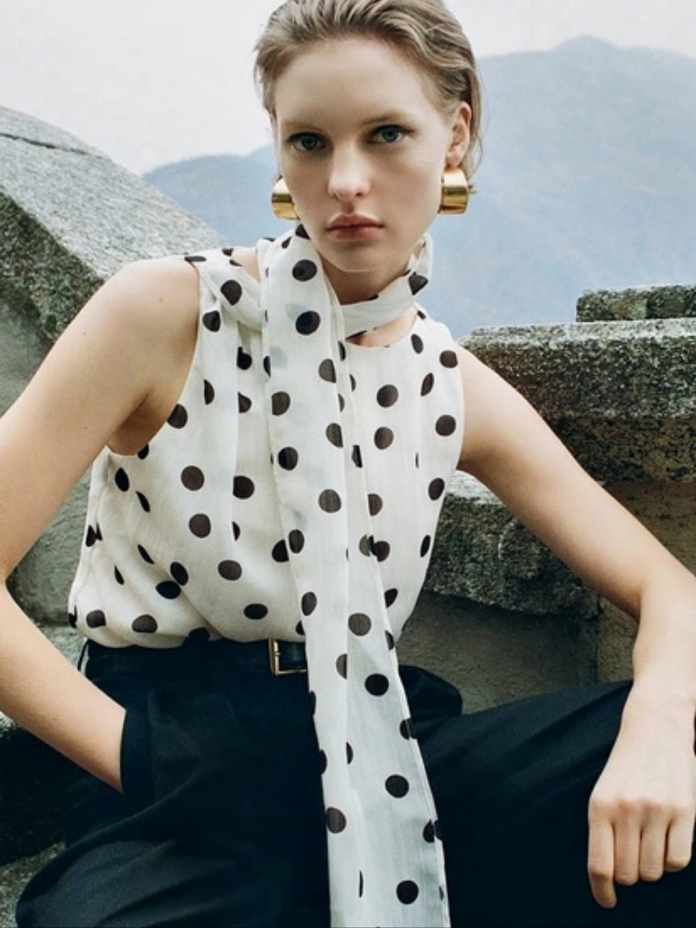 Mango Polka Dot Blouse with Scarf White & Black Size Medium - Picture 13 of 13